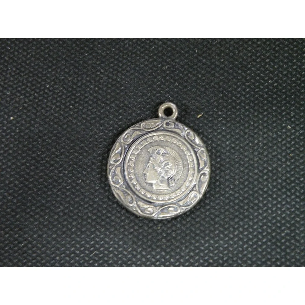 Vintage Silver Tone Parthenon Athena Souvenir Pendant Charm Double Sided 0.75